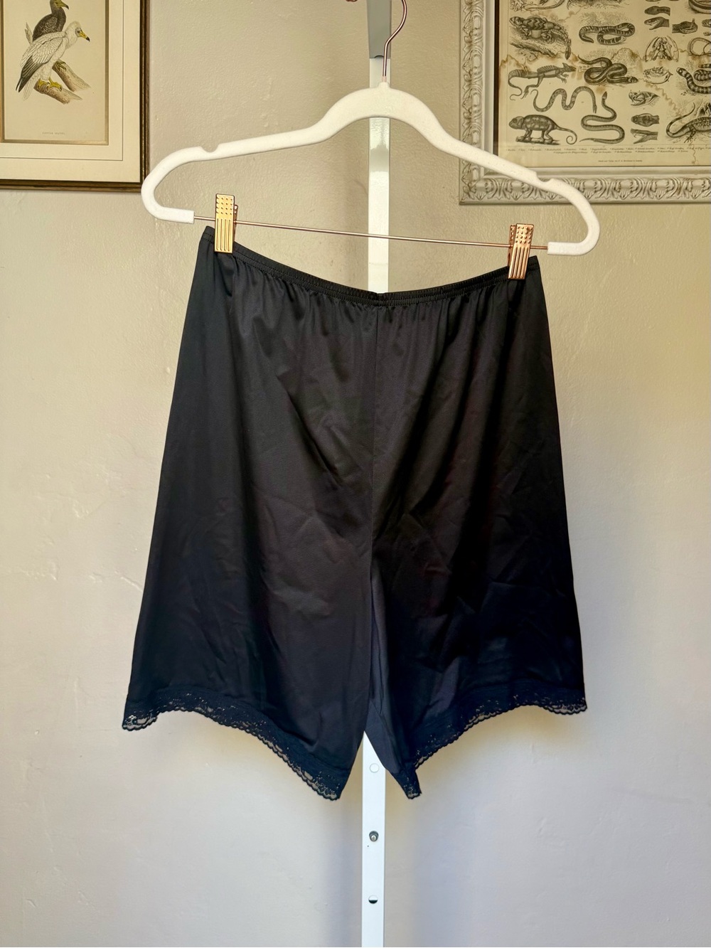 Vintage Vanity Fair Black Lace-Trim Slip Shorts Size Medium